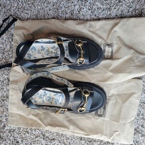 Gucci Black and Gold Sandals with Chunky Design